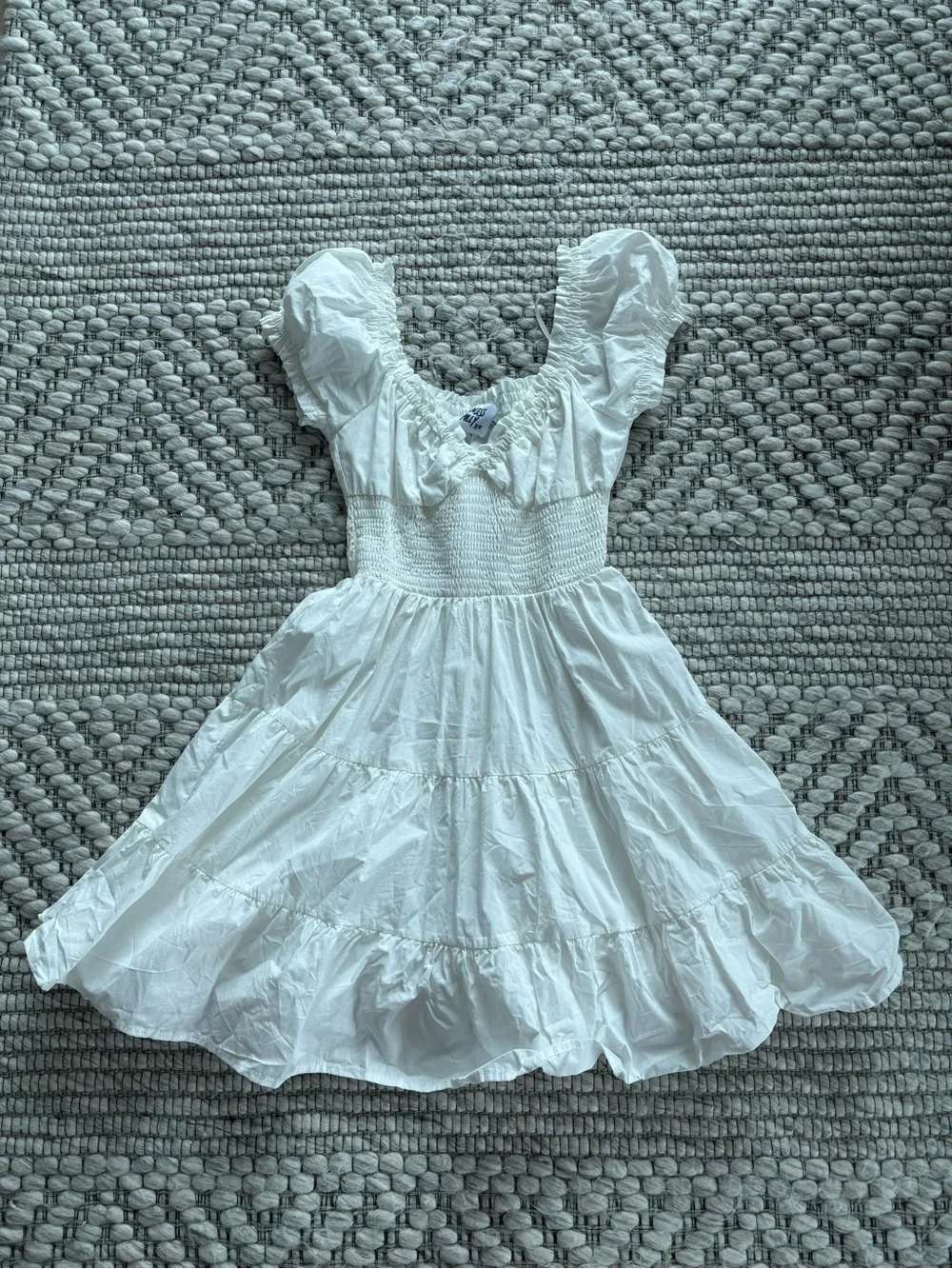 100% Cotton Poplin Puff Sleeve White Mini Dress